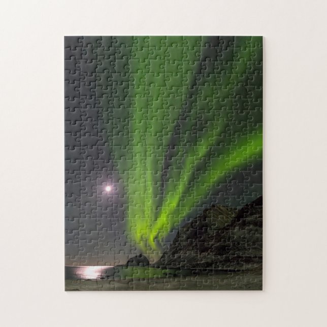 Nordlicht | Haukland Beach Island Norwegen (Vertikal)