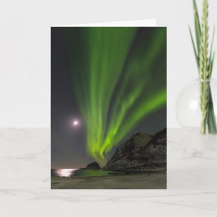 Nordlicht   Haukland Beach Island Norwegen Karte