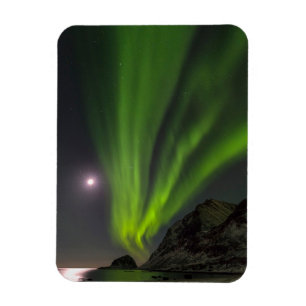 Nordlicht   Haukland Beach Island Norwegen Magnet