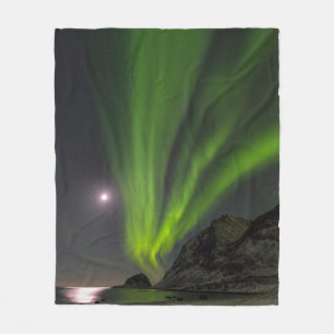 Nordlicht   Haukland Strand Insel Norwegen Fleecedecke