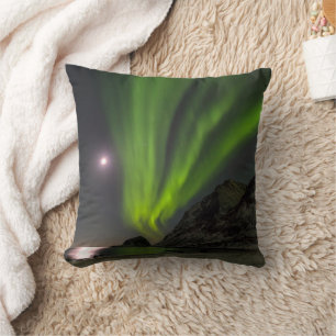 Nordlicht Haukland Strand Insel Norwegen Kissen