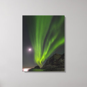 Nordlicht   Haukland Strand Insel Norwegen Leinwanddruck