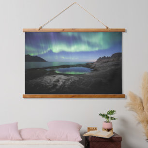 Nordlicht Norwegen Wandteppich Mit Holzrahmen