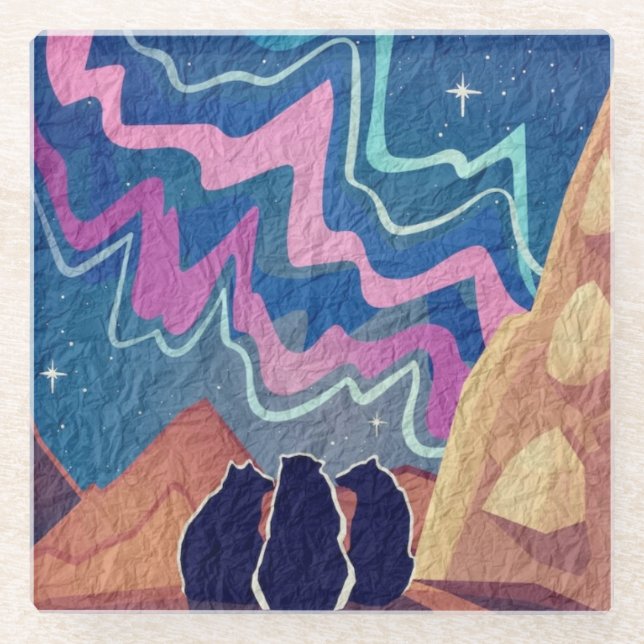 Nordlichtbären Glasuntersetzer (Vorderseite)