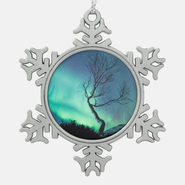 Nordlichtbaum Schneeflocken Zinn-Ornament (Vorderseite)