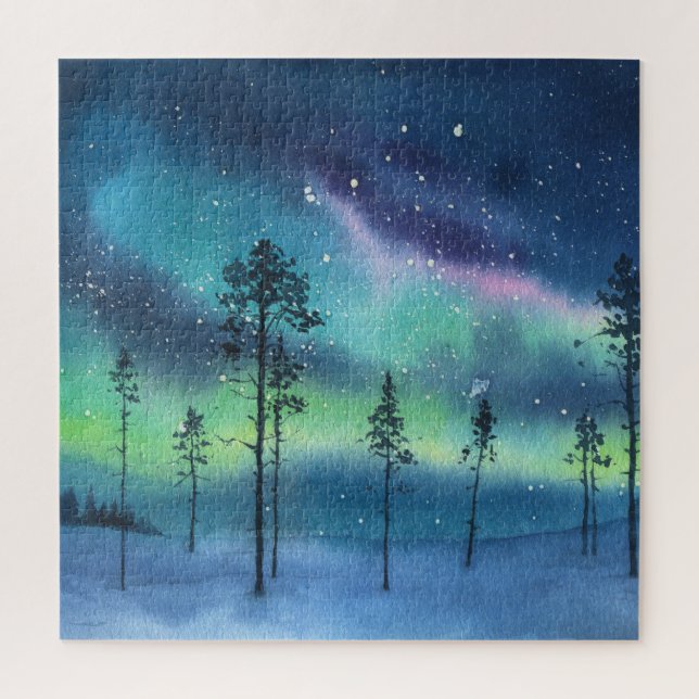 Nordlichter, Aquarelllandschaft (Vertikal)