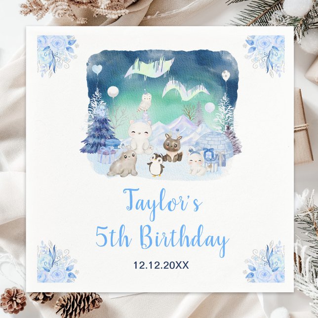 Nordlichter Arktische Tiere Geburtstag Serviette (Von Creator hochgeladen)