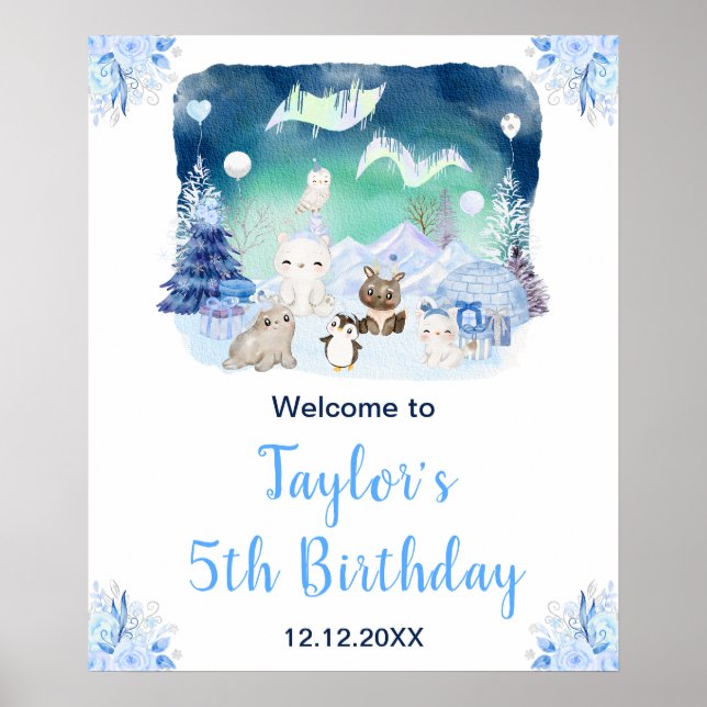 Nordlichter Arktische Tiere Geburtstag Willkommen Poster (Vorne)