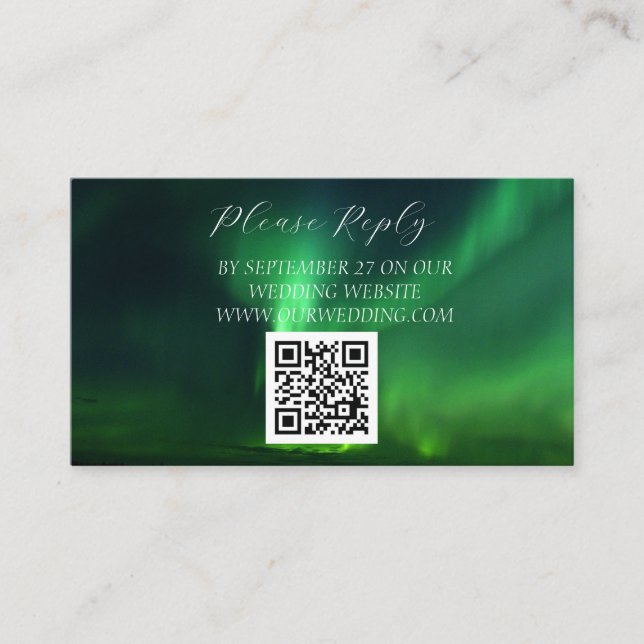 Nordlichter Aurora Borealis QR Code Hochzeit Begleitkarte (Vorderseite)