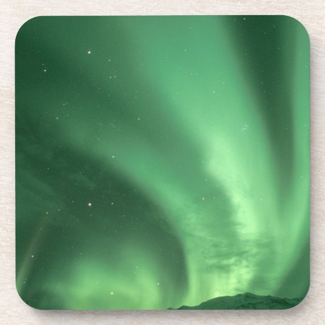 Nordlichter, Aurora borealis, über Vorgebirge Getränkeuntersetzer (Vorderseite)