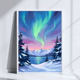 Nordlichter | Berge Winter Aquarell Poster