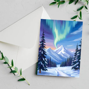 Nordlichter Berglandschaft Aquarellkarte