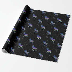 Nordlichter Elch und Sterne Geschenkpapier