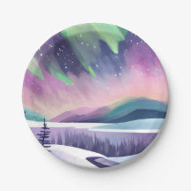 Nordlichter - farbenfrohe Winternacht | Aquarell