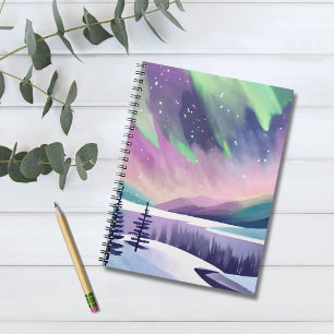 Nordlichter Farbige Winternacht   Aquarell Notizblock