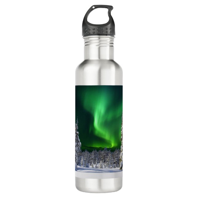 Nordlichter im Winter Edelstahlflasche (Vorderseite)