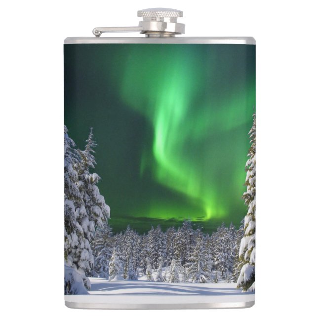 Nordlichter im Winter Flachmann (Vorderseite)