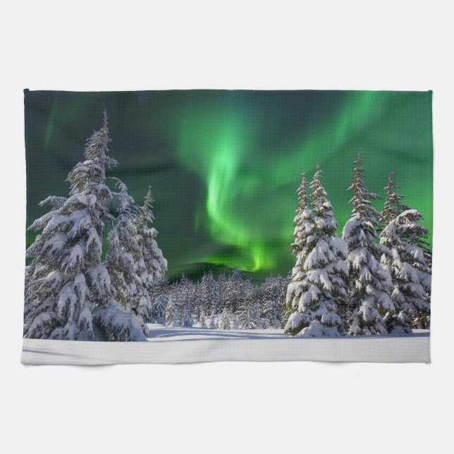 Nordlichter im Winter Geschirrtuch (Horizontal)