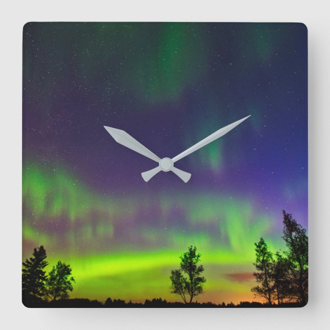 Nordlichter | Manitoba Kanada Quadratische Wanduhr (Vorderseite)