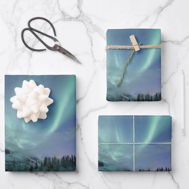 Nordlichter Norwegen Geschenkpapier Set (Vorderseite)