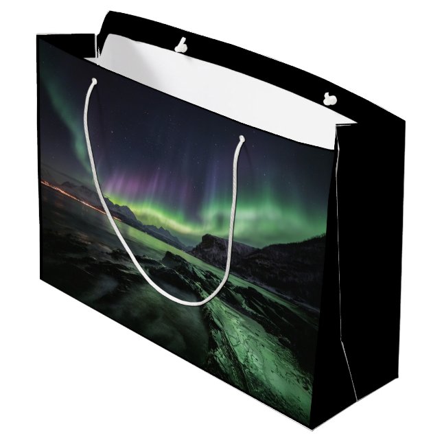 Nordlichter Norwegen Große Geschenktüte (Rückseite Schrägansicht)