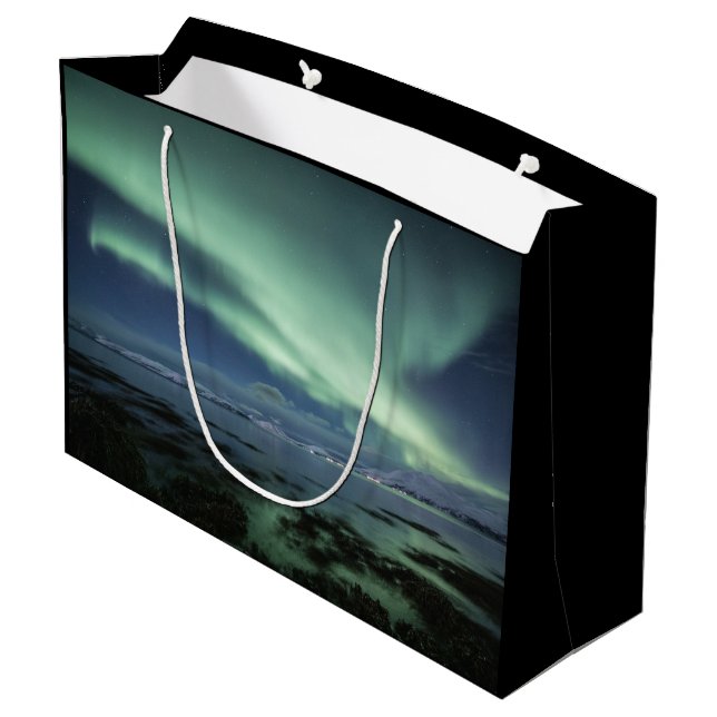 Nordlichter Norwegen Große Geschenktüte (Rückseite Schrägansicht)