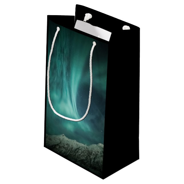 Nordlichter Norwegen Kleine Geschenktüte (Rückseite Schrägansicht)