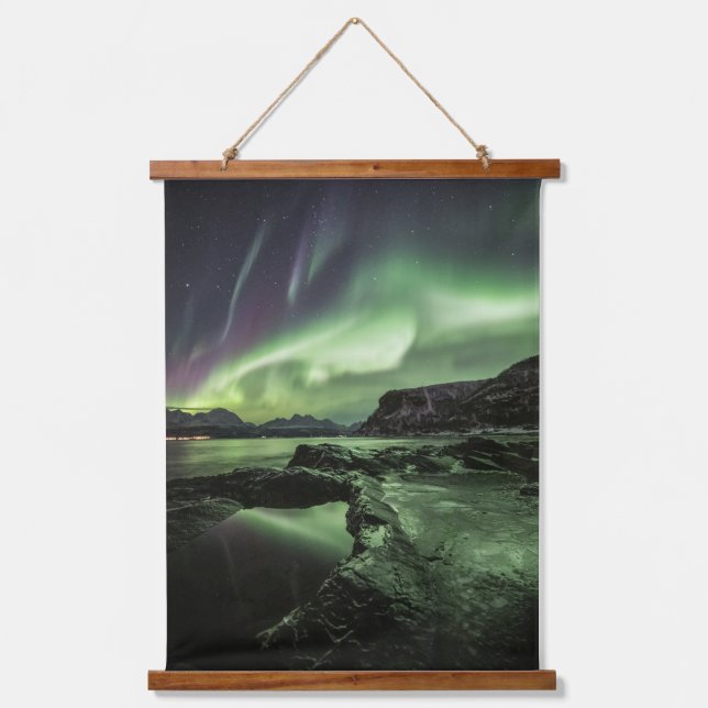 Nordlichter Norwegen Wandteppich Mit Holzrahmen (Vorderseite)