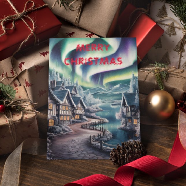 Nordlichter über einem bezaubernden Haus Weihnacht Postkarte (Von Creator hochgeladen)