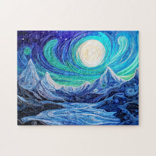 Nordlichter über norwegischem Fjord Quilling