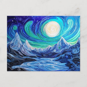 Nordlichter über norwegischem Fjord Quilling Postkarte