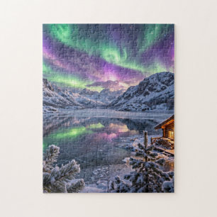 Nordlichter über schneebedeckten Bergen