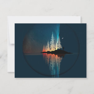 Nordlichter und Mond auf einem nördlichen See Postkarte