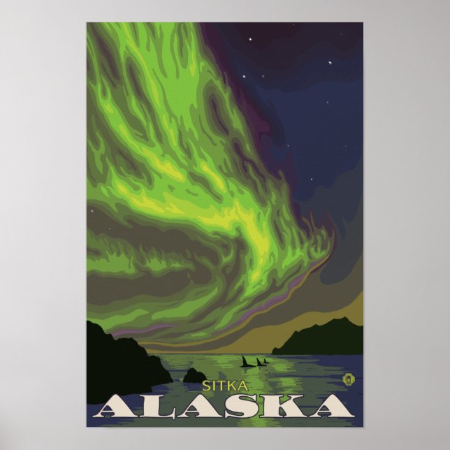 Nordlichter und Orcas - Sitka, Alaska Poster (Vorne)