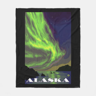 Nordlichter und Orcas-Vintage Reise Fleecedecke