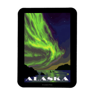 Nordlichter und Orcas-Vintage Reise Magnet