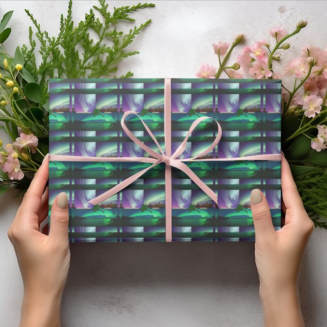 Nordlichter von Alaska Collage Geschenkpapier (Northern Lights of Alaska Collage Wrapping Paper)