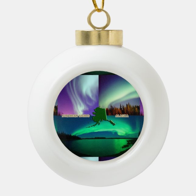 Nordlichter von Alaska Collage Keramik Kugel-Ornament (Vorderseite)