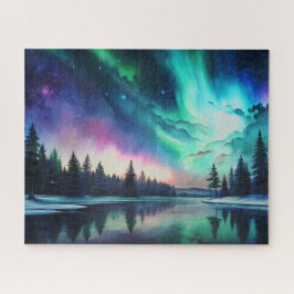 Nordlichter, Wasserfarbe Aurora Borealis