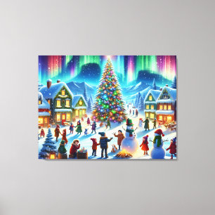 Nordlichter-Weihnachtsfeier Leinwanddruck