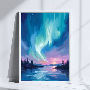 Nordlichter Winter Aquarell Poster