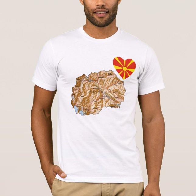 Nordmakedonien T - Shirt Flag Herz und Karte (Vorderseite)
