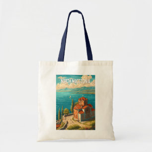 Nordmazedonien Illustration Reise Kunst Vintage Tragetasche