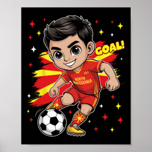 Nordmazedonien Kid Goal Cartoon Mazedonische Flagg Poster