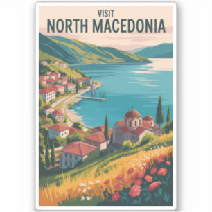 Nordmazedonien Skyline Illustration Reise Kunst Aufkleber
