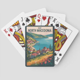 Nordmazedonien Skyline Illustration Reise Kunst Spielkarten