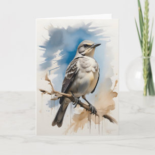 Nordmockingvogel, der auf der Blank des Baumkranze Karte