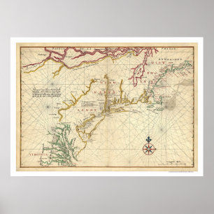 Nordostküste USA Karte 1639 Poster