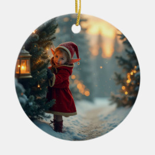 Nordpol-Elf im Schnee Keramik Ornament