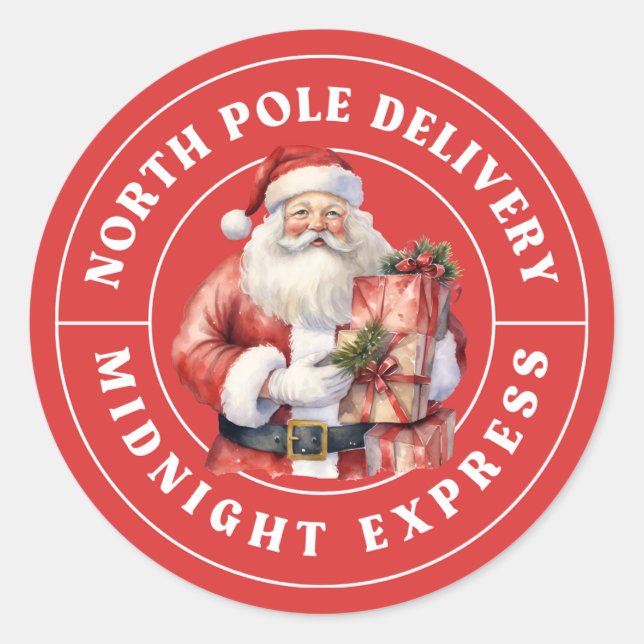 Nordpol Lieferung Weihnachtsaufkleber rot Runder Aufkleber (Vorderseite)